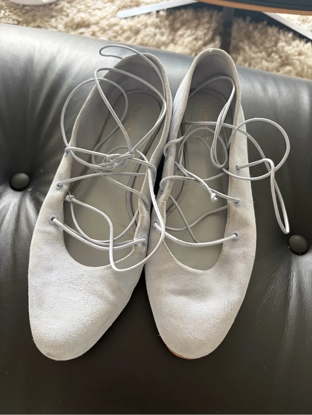 Reformation Lace-Up Women’s Suede Ballet Flats — Light Blue